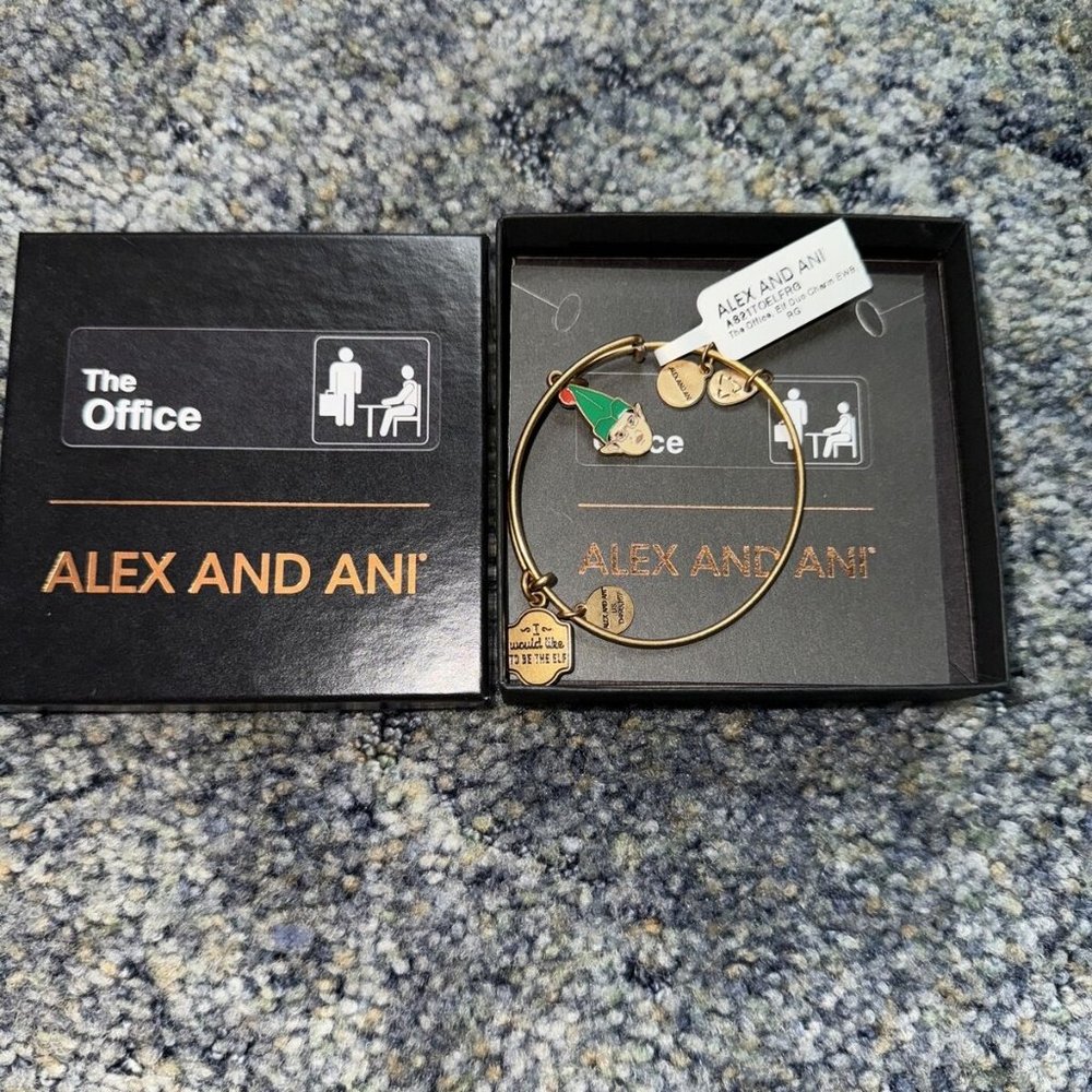 NEW  Alex and Ani THE OFFICE Dwight The Elf Duo Charm Bangle Bracelet Gold NWT